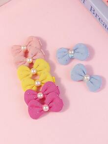 12pcs Multi-Size & Color Pearl Decor Bow Hair Clips, Versatile For Kids, Excellent Gift Option