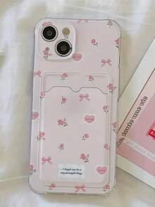 蝴蝶结 1 件粉色底座花卉蝴蝶结风格图案全覆盖 TPU 手机壳，兼容 Apple 及系列防水防震防摔防刮