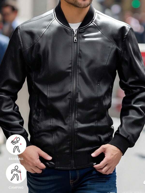 New Autumn/Winter Men Fashion Leather Jacket, Waterproof Windproof Light Casual Motorcycle Stand Collar Outerwear