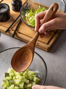 1 pièce/set, cuillère à salade/cuillère à riz/cuillère à mélanger/fourchette à salade/spatule/cuillère égoutter/cuillère à soupe/spatule-ciseaux/pince à pain/cuillère égoutter/cuillère de cuisine en bois d'acacia. Convient pour la cuisine.