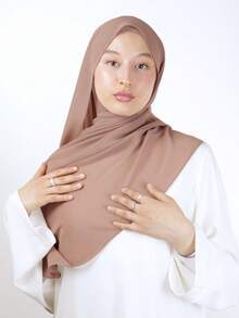 1set Women Classic Casual Instant Chiffon Hijab, Solid Scarf, Solid Color Soft & Breathable Modal Material, Versatile Neck Wrap/Head Scarf Combo, Suitable For Everyday Wear For Dress,Holiday,Travel Essential - Gray Rose - View 5