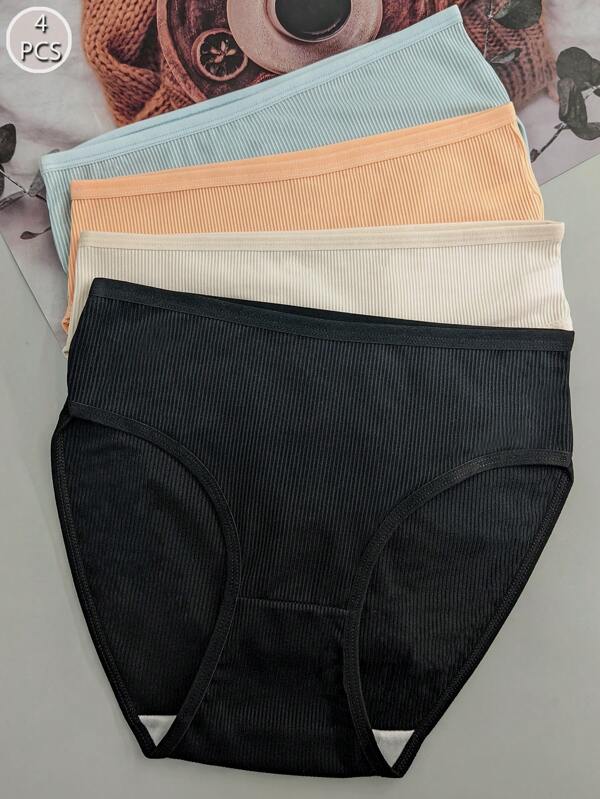 4pcs Women High Waist Milk Silk Breathable Triangular Underwear, Multicolor