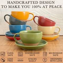 Mora Ceramic Latte Art Mug With Saucer - 10.5 Oz, Round Bottom Pours - Cafe Cups Cappuccino, Espresso, Coffee, Tea Etc - Porcelain Set Baristas, Great - Chai Latte - 苔綠色 - 查看 10