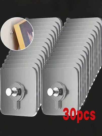 30pcs Modern Wall Mounted Utility Hooks - Easy Installation, Strong Adhesive, No Drilling Required, Waterproof Plastic Hooks, Suitable For Kitchen And Bathroom, Can Hang Photos, Frames, Posters, Clocks, Etc.
