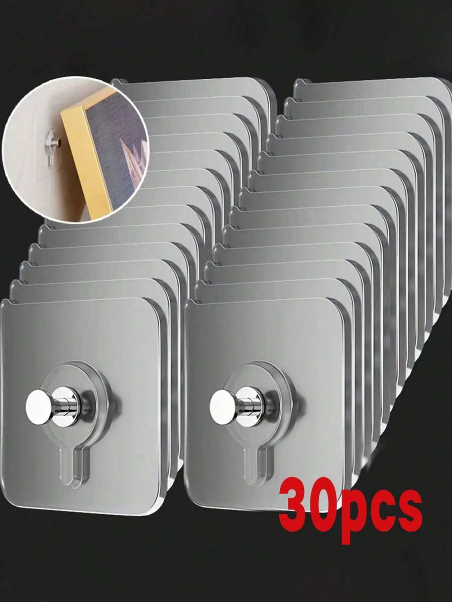 Conjunto de 30 ganchos utilitários modernos para parede - Fácil instalação, adesivo forte, sem necessidade de furar, ganchos de plástico à prova d'água, adequados para cozinha e banheiro, podem pendurar fotos, molduras, pôsteres, relógios, etc.