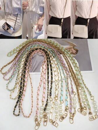Leather Chain Pearl Strap Underarm Aluminum Chain Decompression Bag Strap Replacement Metal Chain Crossbody Bag Strap