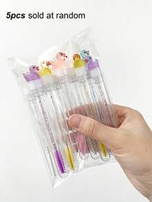 1/2/3/5支装可爱卡通鸭子管状睫毛膏刷眉刷睫毛嫁接工具，便携式旅行化妆刷，眉刷，眼影刷 - 彩色 - 查看 12