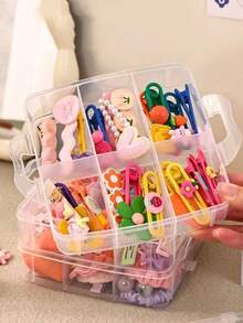 1 件儿童发饰收纳盒，带盖透明首饰盒，带隔层的串珠收纳盒，多功能珠宝包装盒