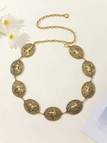 1pc Women's Metal Filigree Western Style Retro Floral Cowgirl Adjustable Fashion Decorative Waist Belt, Suitable For Casual Summer Use, Christmas Gift For Girlfriend Summer, School Fall, Autumn, Halloween - Gold - View 10