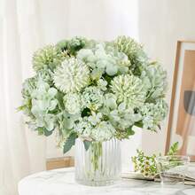 1/3支人造丝菊花和绣球花，适用于家居、餐厅、客厅、户外花园装饰，母亲节、生日、毕业典礼、婚礼、秋季装饰 - 綠色 - 查看 1