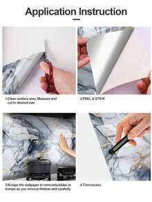 1 卷可移除铝箔仿大理石接触纸，防水、防油、哑光白色，适用于浴室、厨房、宿舍、卧室、背景墙装饰、自粘乙烯基壁纸房间装饰家居装饰壁纸墙纸墙贴墙贴厨房配件厨房用品厨房装饰 - 灰藍 - 查看 6