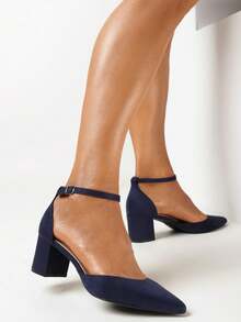 时尚百搭简约仿麂皮尖头高跟鞋