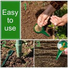 3 Stücke einstellbare Gartensämaschine, mit 5 Samengrößeneinstellungen - ergonomische grüne Griffe und Sichtfenster, Kunststoff geeignet für Bohnen, Erbsen, Reisstreuer - ideal für Hobbygärtner und professionelle Landwirte, Gartengeräte