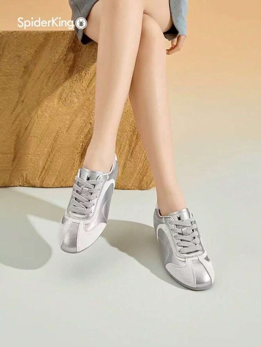 spider king Zapatos deportivos casuales para mujer, zapatillas de moda planas, zapatillas de tenis, nuevo lanzamiento - Plateado - Ver 1