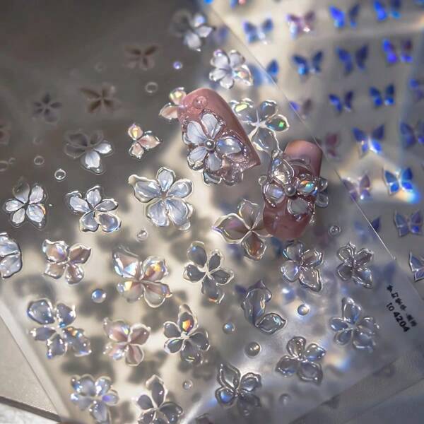Jelly Craft, Romantic Four-1 Pc Petal Flower Design, Three-Dimensional Embossed Stickers, Sparkling Nail Art Supplies, Plastic, Odorless, Geometric Patterns, Suitable For Hand And Foot Care.