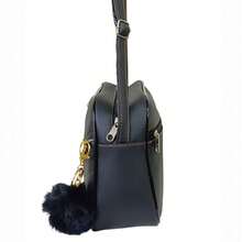 Elegant Women's Small Crossbody Bag With Chain + Pompom Keychain - 黑色 - 查看 3