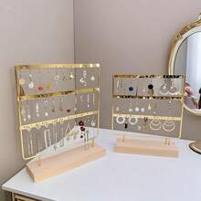 Iron & Wood Jewelry Display Stand For Earrings, Ear Studs, Necklaces, Rings, Pendants For Women Storage Organizer Travel Essentials Back To School Dormitory Storage Fall Decor - Multicolor - View 4