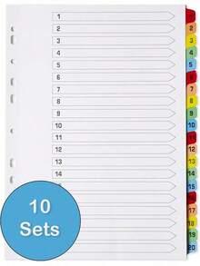 [10 Pack] Binder Dividers With Tabs A4| 1-20 Numbered Tab Dividers For 3 Ring Binder| Durable 3 Ring Binder Dividers With Tabs For Office, School & Home - 10 - View 3