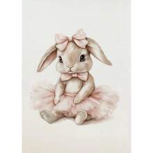 1 pezzo Stampa su tela con coniglio ballerina carino, poster e stampe di animali da ballet, opera d'arte da parete per camera di ragazze, cameretta, decorazione per la casa, con cornice opzionale - Multicolore - Visualizzare 34