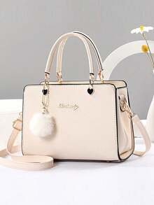 2 件/1 件女士纯色手提包和钱包套装，带 PU 皮革和毛球饰物，拉链开合，母亲节/情人节礼物，优雅女士手提包、单肩包、斜挎包、大容量手提包 - 彩色 - 查看 12