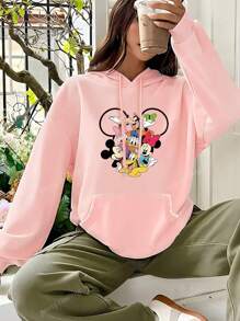 Disney Disney Authorized, Cartoon Printed Hooded Women's Sportswear, Sweet And Gentle Temperament Slim Fit Comfortable Hooded Sportswear, Suitable For Daily Casual Wear, Women's Hooded Sportswear, Disney Collaboration