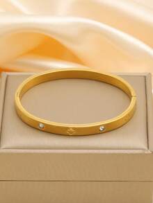 Vòng tay Cubic Zirconia nhiều màu chống thấm nước bằng thép không gỉ, vòng tay mở mạ 18k, trang sức thời trang cho nữ - 3 cái/bộ Vàng - Xem 6