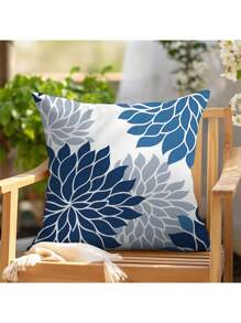 The Latest Best-Selling Blue Geometric Flower Series Pillowcases, 4-Piece Polyester Short Plush Sofa Cushion Set (Without Pillow Core)