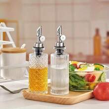 1个6.5盎司/200毫升玻璃橄榄油分装瓶，简约咖啡糖浆瓶，带金色金属漏斗量杯，适用于厨房 - 彩色 - 查看 3