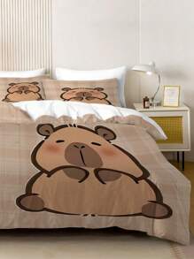 2/3pcs Capybara Cartoon Duvet Cover Bedding Set,Bed Comforter Set, Room Decor,With 1 Duvet Cover And 2 Pillowcases, King-Size Bedspread, Bed Sheet, Soft Skin-Friendly Polyester, Machine Washable, Dry Clean. It Is Suitable For Home And Bedroom Decoration,Room Decor, Bedroom Decor,Room Decoration Stuff,Queen Comforter Set,It Is A Good Birthday Gift.