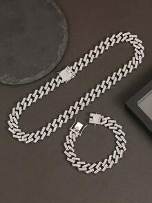 奢华闪亮钻石 - 镶嵌链条项链和手链 - 嘻哈风格男士珠宝