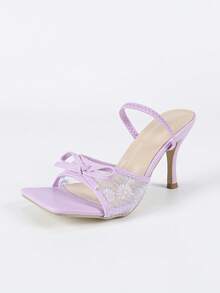 女士紫色方头细高跟凉鞋，时尚百搭性感派对正装鞋，让双腿看起来更纤细 - 紫色 - 查看 7