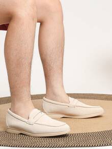 男士一脚蹬乐福鞋圆头，2025春夏新款百搭男士休闲鞋，商务正装工作鞋，英伦风乐福鞋，平底，舒适，透气，手工制作，大码43-46（小半码） - 米色 - 查看 4