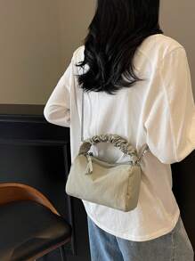 Nylon Mini Tote Bag | Two Compartment Handbag & Shoulder Bag | Minimalist Chain Crossbody Bag | Versatile Casual Purse For Women | Lightweight Commute & Daily Use