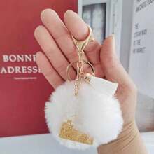 Christmas Festival Gifts Home Decorations-White Initial Letter Keychain With Soft Fluffy Fur Ball Pom-Pom Women Sweet Bag Purse Charm A-Z 26 Letter Pendant