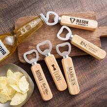 10 peças/30 peças/50 peças Abridor de Garrafas de Madeira Personalizado, Pode Personalizar Nome e Data, Prático, Adequado como Presentes de Casamento, Presentes para Padrinhos, Lembrancinhas de Festa, Utensílios de Cozinha e Presentes de Aniversário - Cor da madeira - Visão 2