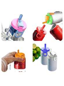 1pc 4-Color Optional Soda Can Lid With Straw, Silicone Straw Preservation Lid, Food Preservation Lid, Reusable, Suitable For Soda Water, Canned Drinks, Fruit Juice, Food Preservation Storage, Parties And Festivals, Gifts. - Multicolor - View 2