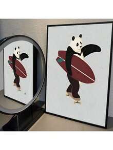 1buc Afiș din pânză amuzant cu animale de surfing, fără cadru, decor de artă de perete, retro, bar, cafenea, pictură decorativă vintage, cadou perfect de artă, cadouri pentru ziua de absolvire ﻿