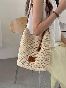 Beach Vacation Woven Tote Bag, 2025 New Hollow Out Shoulder Bag, Large Capacity Commuter Shopper Handbag