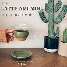 Mora Ceramic Latte Art Mug With Saucer - 10.5 Oz, Round Bottom Pours - Cafe Cups Cappuccino, Espresso, Coffee, Tea Etc - Porcelain Set Baristas, Great - Chai Latte - 苔綠色 - 查看 8
