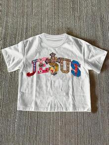 Men's Jesus Print Round Neck Graphic Tee, Vintage  Casual Short Sleeve T-Shirt For Daily Wear, Men's Summer Outfit, Top - 白色 - 查看 2