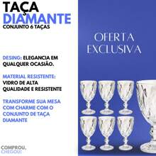 Jogo 6 Taça Diamante Copo Vidro Transparente Bico De Jaca 320ml