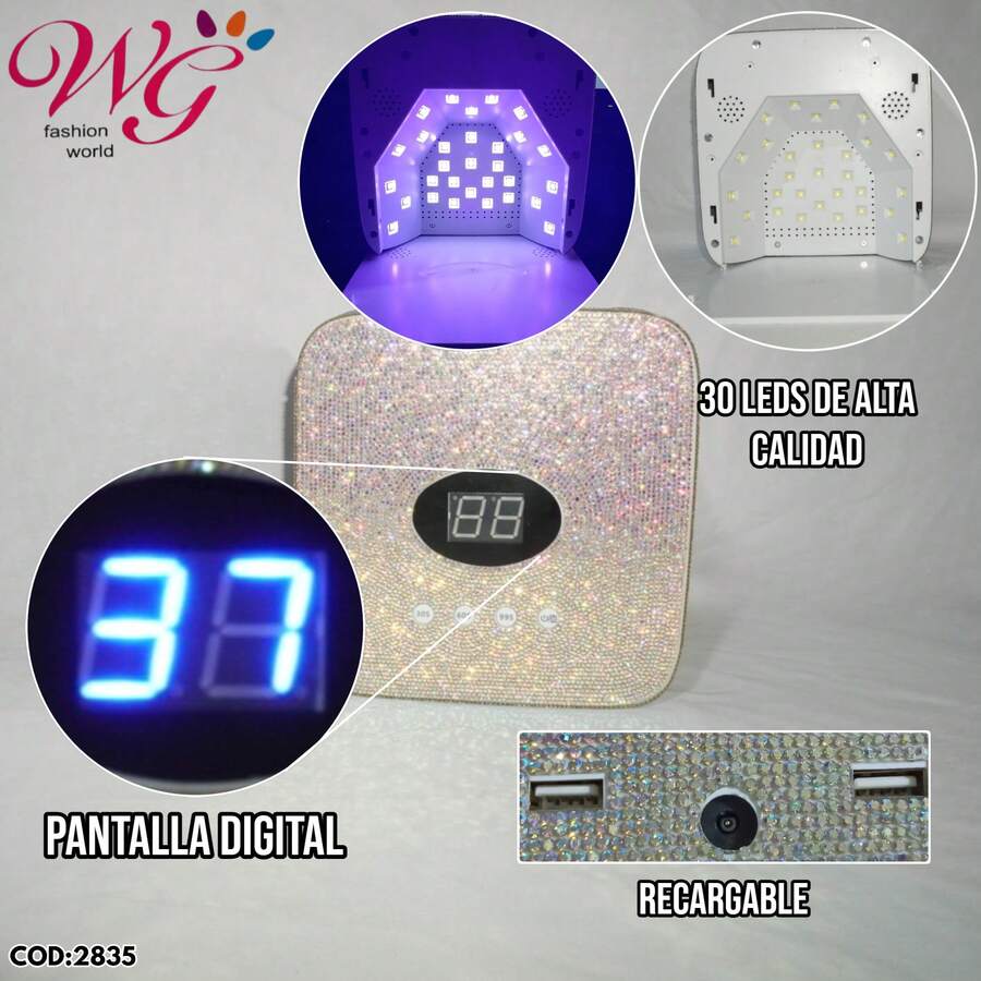 Lámpara para uñas profesional cordless recargable secador portátil UV LED manicura pedicura curing gel esmalte inalámbrico diseño compacto accesorios salón belleza cosméticos tecnología - Plateado - Ver 1