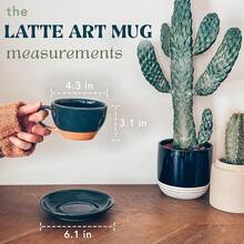 Mora Ceramic Latte Art Mug With Saucer - 10.5 Oz, Round Bottom Pours - Cafe Cups Cappuccino, Espresso, Coffee, Tea Etc - Porcelain Set Baristas, Great - Chai Latte - 木炭 - 查看 9