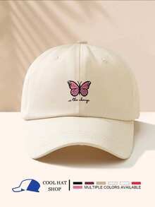 Boné de beisebol ajustável com estampa de letras e borboletas e proteção solar de verão unissex, multicolorido opcional, casual, respirável e versátil para atividades ao ar livre - boné de beisebol - Ver 15