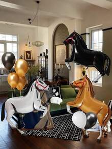 1/4/8 件金属马铝箔气球，白色、黑色、棕色、黄色马形气球，适用于牛仔派对装饰、生日派对、主题派对室内外装饰