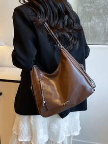 Túi Tote Tối Giản Phong Cách Hàn Quốc Thời Trang Cho Nữ, Túi Đeo Vai Thường Ngày Với Cảm Giác Cao Cấp Độc Đáo - màu nâu - Xem 4