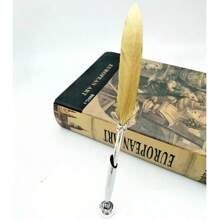 1pc Retro European British Style Gold Feather Pen, Creative Stationery For Students, Teachers, Wedding Guests, Calligraphy Enthusiasts, Writing Instrument, Signature Tool, Wedding Favors, Holiday Gifts, Christmas, New Year, Valentine's Day, Teacher's Day, Birthday