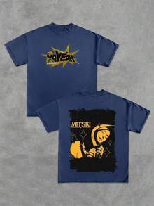 Men's Artistic MITSKI T-Shirt With Double Sided Print - Màu xanh lam - Xem 1