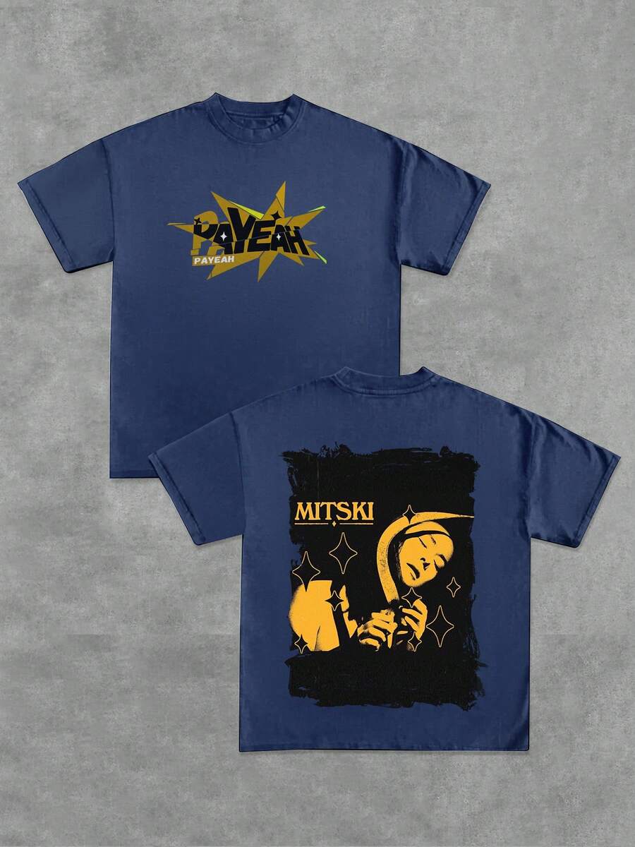 Men's Artistic MITSKI T-Shirt With Double Sided Print - Màu xanh lam - Xem 1