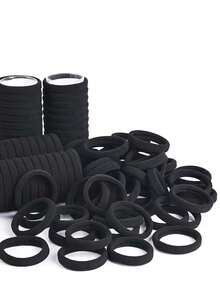 10个/50个/200个黑色纯色弹力发圈，小号2厘米/0.787英寸，适合女性日常使用，简约厚实，可扎马尾，风格简约优雅，高弹力无缝发饰，佩戴无痛，适合女性发饰，基础款发圈，适合日常休闲佩戴，办公通勤发饰，头饰发带，头饰橡皮筋 - 黑色 - 查看 11